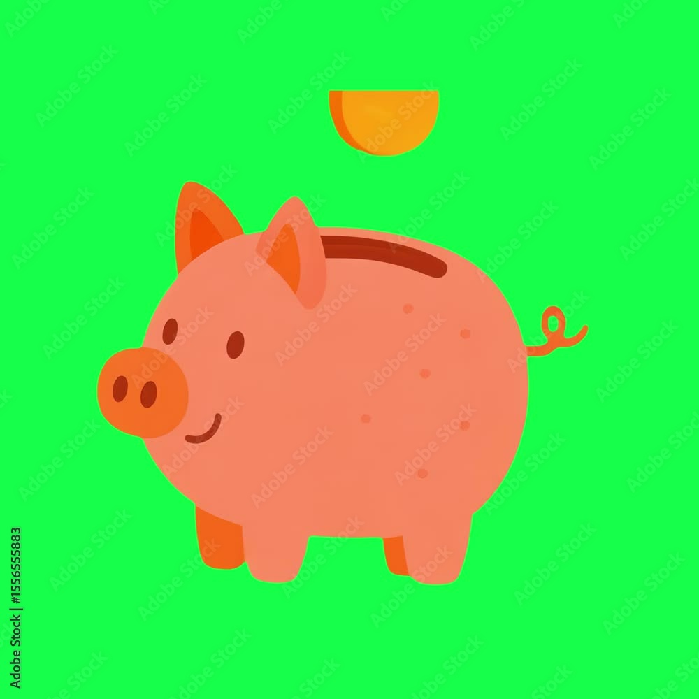 Cute piggy bank illustration animation, transparent 4K video, green screen Cute piggy bank illustration animation, transparent 4K video, green screen
