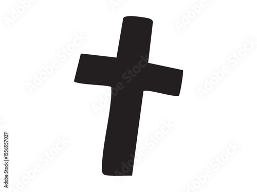 Black silhouette of tilted cross symbol isolated on white background, graphic illustration. Concept of Christian religion, Halloween grave marker, tomb cross, death and spirituality, design element