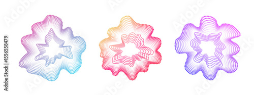   Sonic iridescent circular circular dot waves. Abstract vector wavy neon circles. Minimalistic sound lines, . Colorful cover for music poster and banner. Radial spectrum.