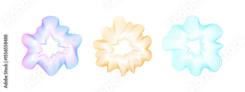 Sonic neon neon circular waves. Abstract vector wavy gradient circles. Minimalistic sound rainbow lines, radial spectrum. Colorful cover for music poster and banner