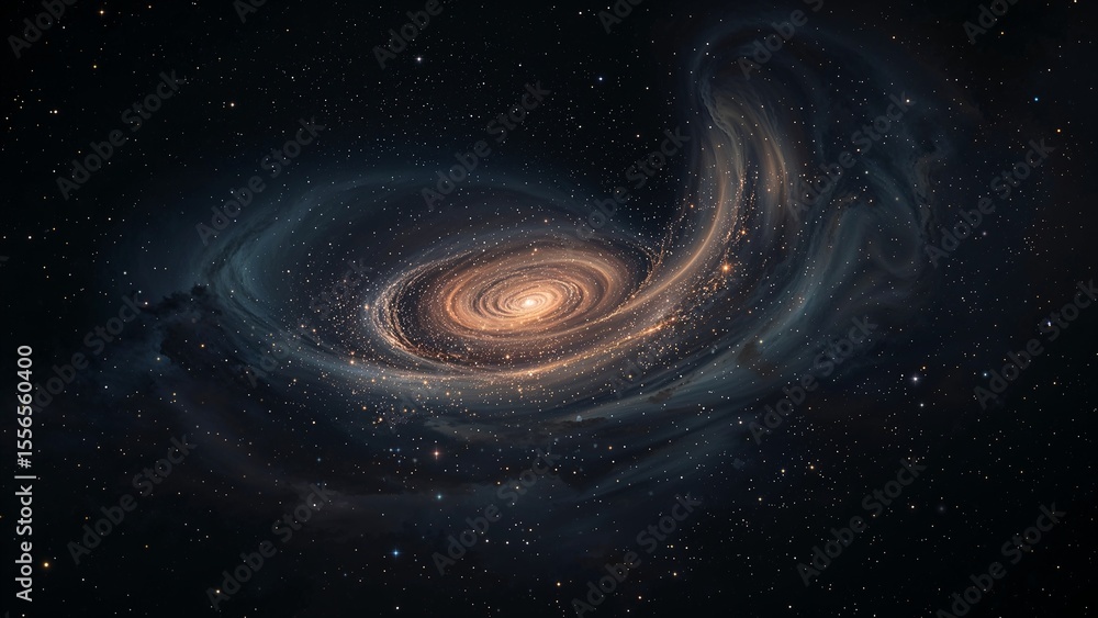 Fototapeta premium Swirling form blending into a star-filled galaxy, ethereal dust trails and luminous particles streaming into space