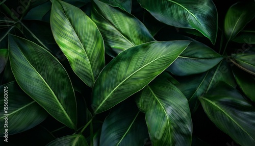 Wallpaper Mural lush green leaves on dark background nature photography Torontodigital.ca