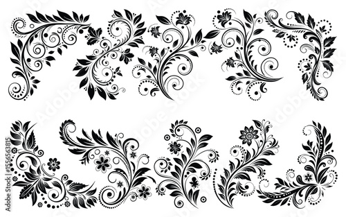 Wallpaper Mural Elegant Floral Ornamentation A Collection of Decorative Swirls Leaves and Blossoms in a Classic Vintage Style Pattern Torontodigital.ca