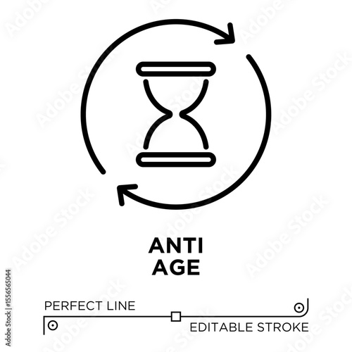 The line icon vector illustrates a cosmetic product designed to reduce signs of aging on the skin. The line icon is isolated on a transparent background and can be edited as needed