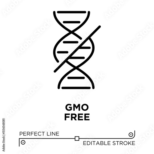 The line icon vector illustrates a cosmetic product that does not contain genetically modified organisms. The line icon is isolated on a transparent background and can be edited as needed