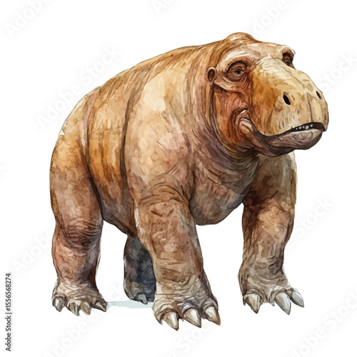 watercolor of Uintatherium, vector, isolated on a white background.