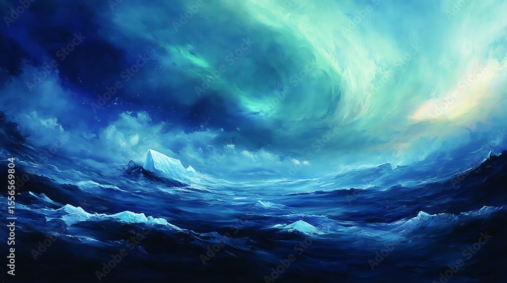 Fototapeta premium Northern lights on beautiful mountains and also showers lightly on it 