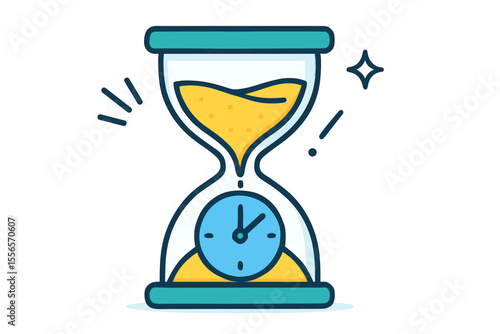 Hourglass Time Management Concept Vector. Cartoon Sand Timer with Clock Face. Productivity, Deadline, Quick Reaction, Efficiency, Countdown, Time Passing, Modern Flat Illustration Isolated