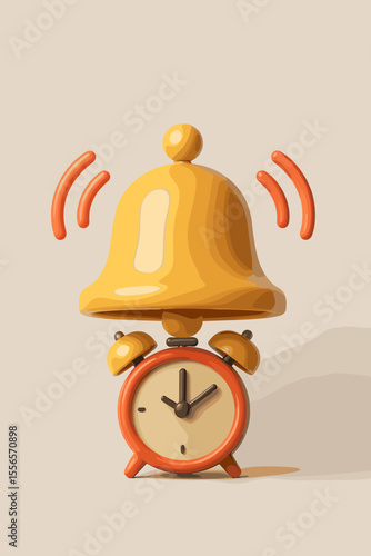 3D notification bell ringing on an alarm clock. Concept of an alert, reminder, deadline, and time management. Modern cartoon icon for a social media message or wake up call.