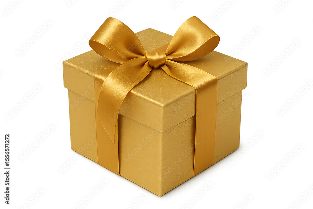 Obraz premium Golden gift box with ribbon isolated on transparent background