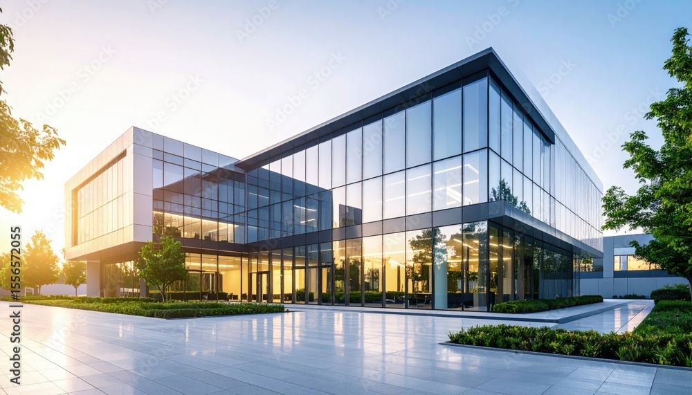 Modern office building at dawn Modern office building at dawn