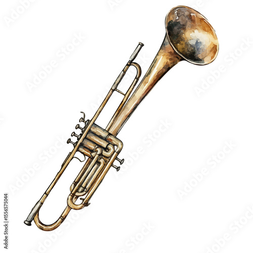 Trombone, watercolor painting vector, isolated on a white background.