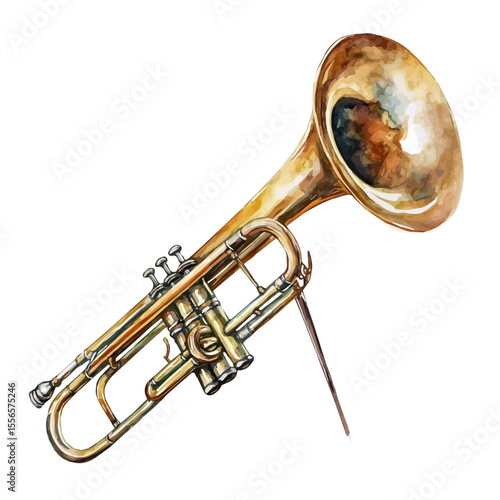 Trombone, watercolor vector, isolated on a white background.
