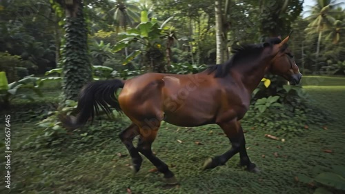 wild horse running free in golden field 