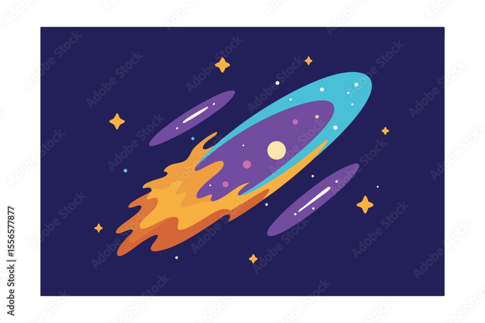 Fototapeta premium Cosmic Wonder A Fiery Comet's Journey Through Galaxies