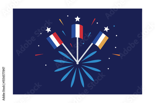 Celebrating Bastille Day French Flag Fireworks Illustration