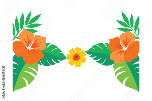 Tropical Flora Arrangement: Vibrant tropical flowers and lush green foliage form an attractive arrangement, the perfect visual accent to bring nature's beauty indoors.