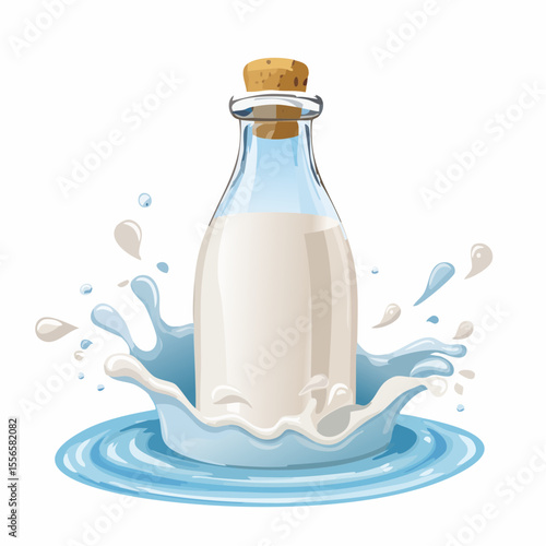 A milk bottle with a cork and a splash
