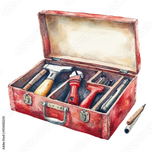 Toolbox, watercolor drawing vector, isolated on a white background.