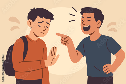 Bullying prevention vector illustration. Teenager refusing verbal abuse. Stop bullying, anti-bullying campaign, social problems, conflict resolution, school violence, mental health awareness concept