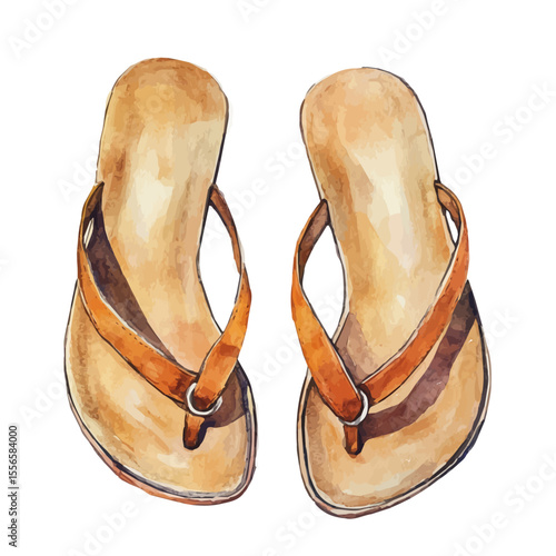 Toe-ring Sandals, watercolor vector, isolated on a white background.