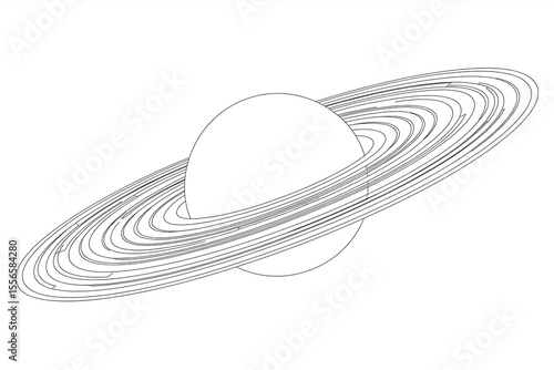 Planet with rings, simple line drawing.
