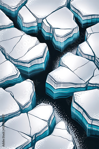 Shattered ice, fractured landscape, a symbol of climate change.
