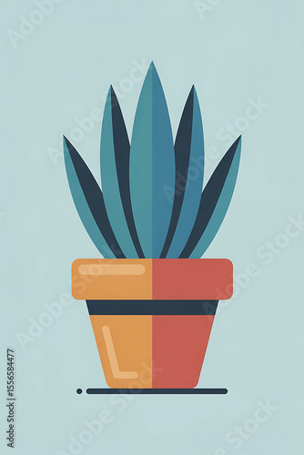 A stylized plant in a colorful pot.

