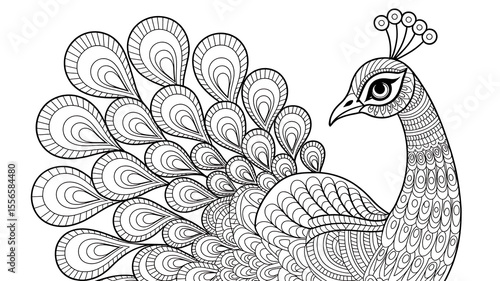 Ornate peacock, detailed line art, intricate design.
