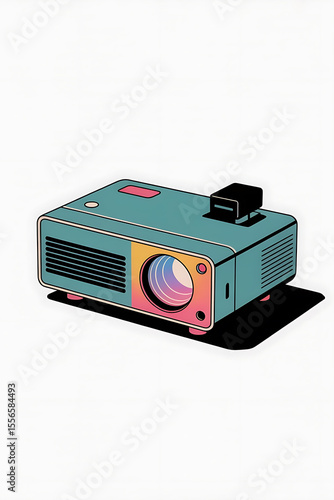 A teal projector, colorful and stylized.
