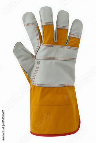 Durable, yellow work glove with white reinforcement.
