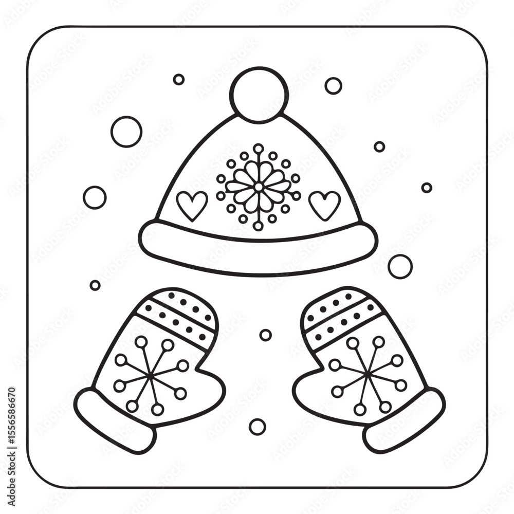 Naklejka premium Cozy Winter Fireplace Scene with Cat and Cocoa – Bold Line Coloring Page, bold lines Coloring Page, cozy winter Coloring Page, fireplace Coloring Page, cat, hot cocoa, illustration Coloring page