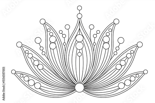 Ornate lotus flower design, intricate lines and circles.
