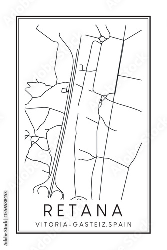 Hand drawn printable downtown road map poster of district RETANA of the Spanish city of VITORIA-GASTEIZ on solid white background with city name