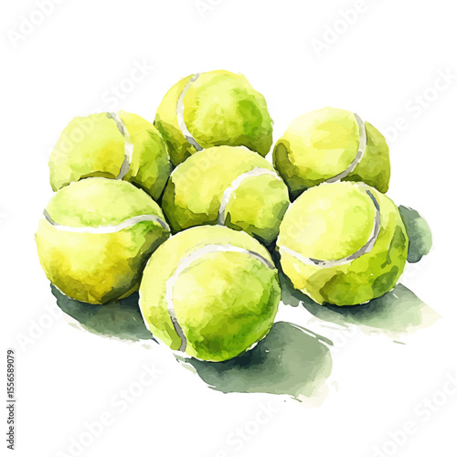 Tennis Balls, watercolor painting vector, isolated on a white background.