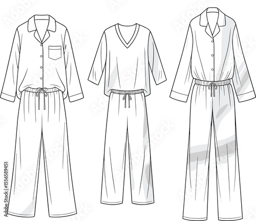 Stylish Sleepwear and Loungewear CAD Drawing for Fashion Design and Apparel Production Resources.
