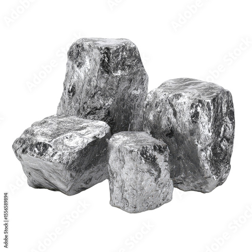 Shiny Metallic Rocks with Reflective Surface Varieties on White Background for Use in Natural History, Industrial Themes, and Creative Art Projects