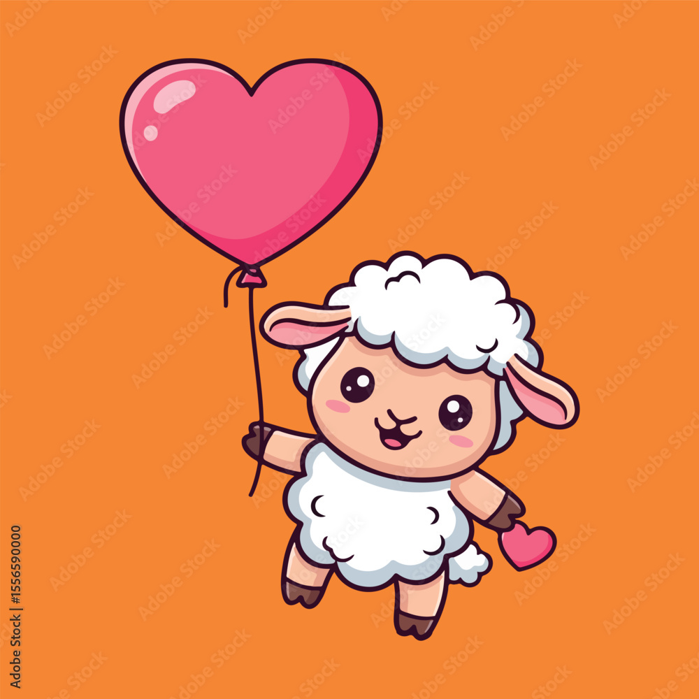 Cute Sheep with Heart Balloon. Sweet Love Concept.
Cute Sheep with Heart Balloon. Sweet Love Concept.