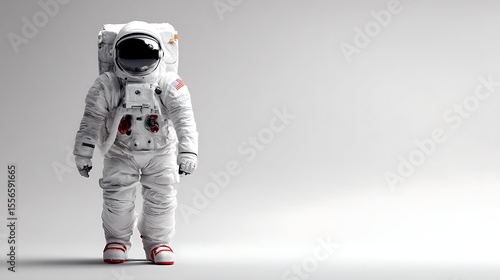 Child Astronaut in White Space Suit Standing in Studio with Neutral Background