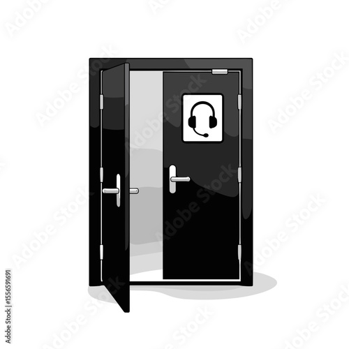 Open office call booth door with headset symbol for coworking  