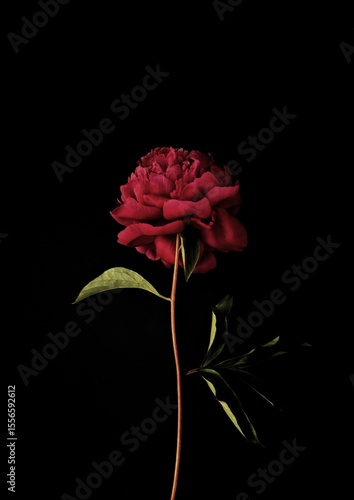 Red peonies on black background. Bold contrast and elegant floral detail. Perfect for modern decor and fine art.