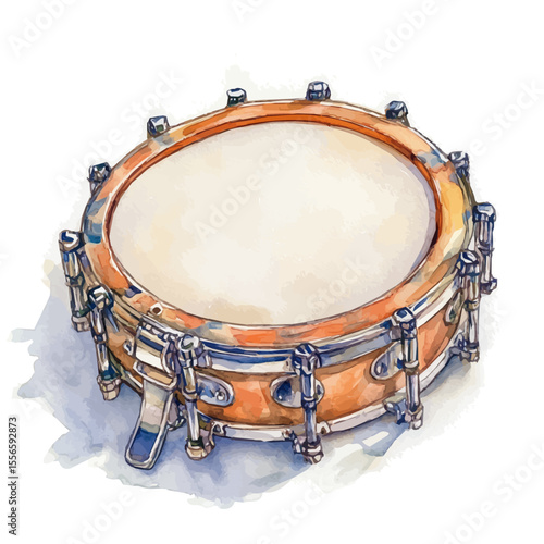 Tambourine, watercolor vector, isolated on a white background.