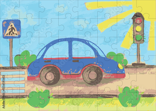 jigsaw puzzle car design vector illustration template