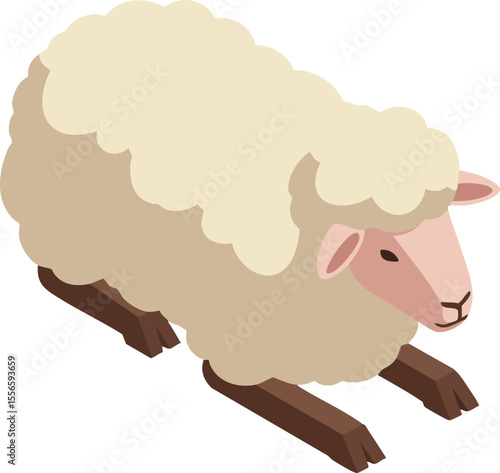 Sheep vector illustration with fluffy wool in cream and brown colors isolated on white background
