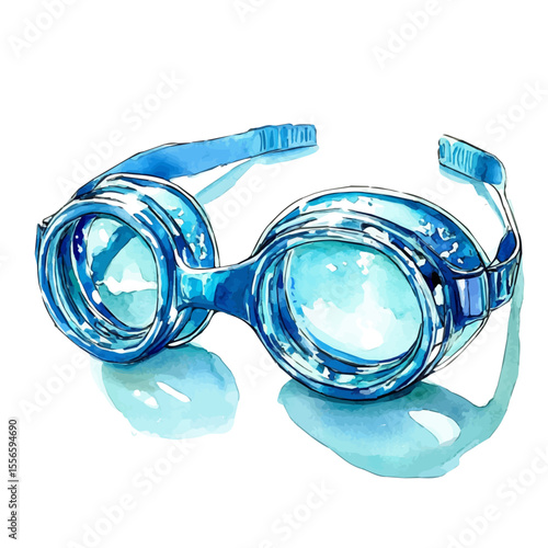 Swimming Goggles, watercolor vector, isolated on a white background.