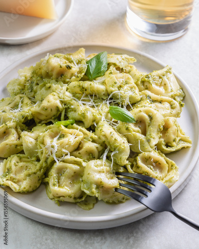 Homemade pesto tortellini pasta