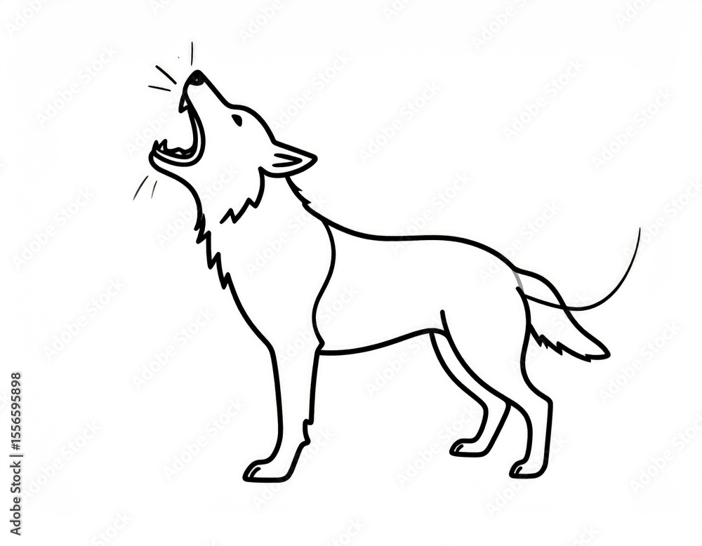 Fototapeta premium Black and white outline drawing of a wolf howling