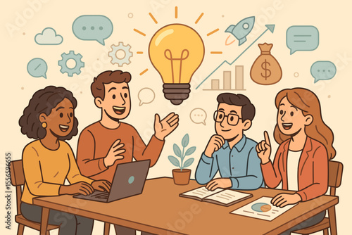 Creative business team brainstorming session. People collaboration in meeting for innovative ideas. Teamwork discussing strategy for startup growth, success, and financial profit.