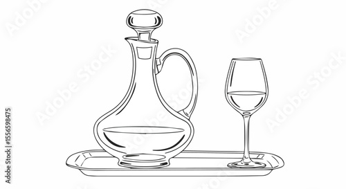 Elegant Decanter and Wine Glass Hand Drawn Illustration

