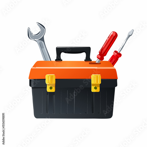 A toolbox with a wrench and pliers sticking out
